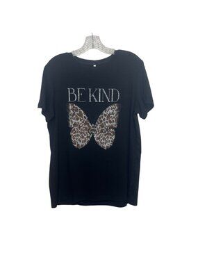 CiCi Bird Be Kind Graphic Tshirt Leopard Butterfly Large Black New Short Sleeves